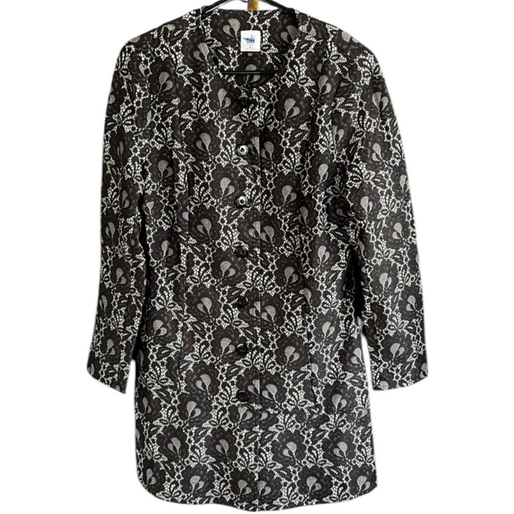 EUC CAbi Lacey Coat / Duster Black Floral Lace
Size Large